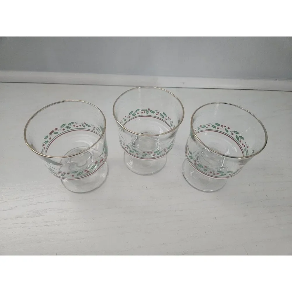 Holly Berry Arby's Christmas Holiday Glasses Sherbet Dessert Vintage -‎ Set of 3